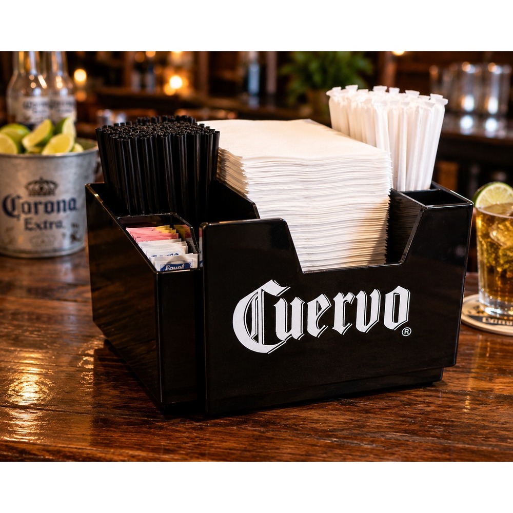 Cuervo Beer Bar Caddy Condiment Organizer Napkin Straw Holder Black